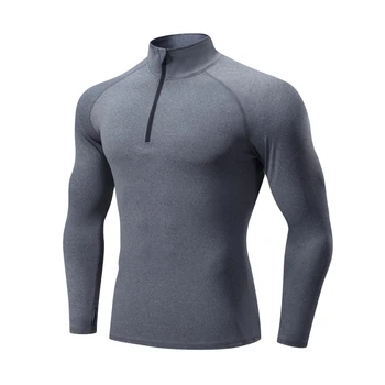 Мужской пуловер на молнии 1/4 дюйма, топ с длинным рукавом, легкие рубашки для фитнеса, облегающая спортивная одежда