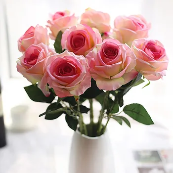 Новинка В розовых искусственных цветах для домашнего декора, имитация свадебных букетов из роз в помещении, искусственный букет из роз, связанный цветами