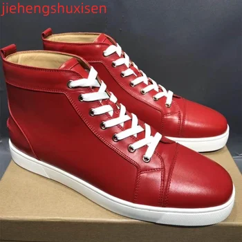 Новинка! Весенние красные повседневные туфли на шнуровке с высоким вырезом для мужской обуви