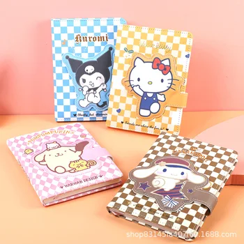 Новые записные книжки Sanrio Books Checkboard Notebook Kawaii с магнитной пряжкой оптом блокноты B6 Портативный студенческий блокнот Милые подарки для девочек