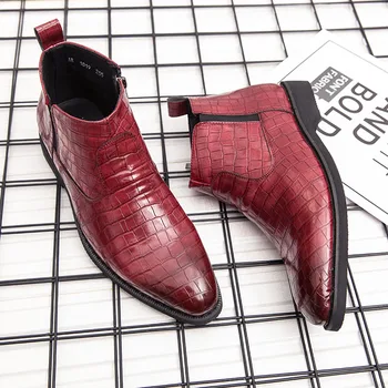 Однотонная мужская классическая деловая обувь в стиле ретро, кожаные мужские ботильоны для отдыха, Модные мужские повседневные короткие ботинки с высоким берцем
