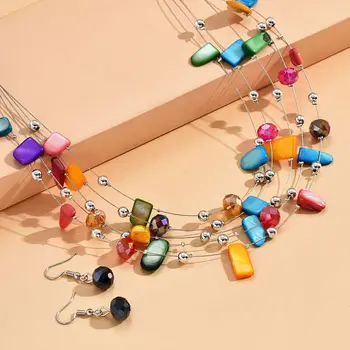 Очаровательное хрустальное ожерелье и серьги, Африканские бусы, ювелирные изделия, ожерелье и серьги, наборы, Женские разноцветные украшения в виде ракушек, Многослойное колье