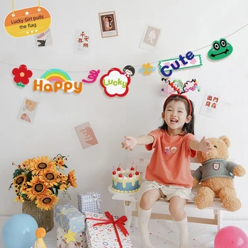 Прекрасная счастливица Тянет Гирлянду с флагом, детский день рождения, детский сад, Классная комната, фон, висящий баннер, украшение своими руками