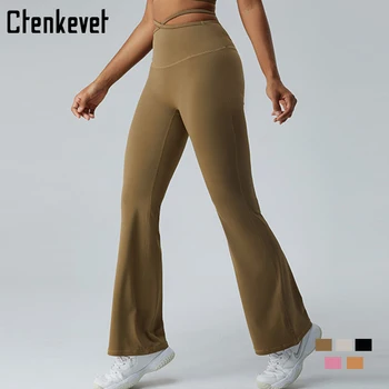 Расклешенные брюки для йоги с перекрещивающимися бретельками, женские спортивные леггинсы для бега на открытом воздухе, спортивная одежда для фитнеса с эффектом пуш-ап, женская спортивная одежда TM0138