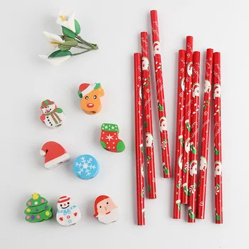 Рождественский карандаш с ластиком Мультяшные стационарные карандаши для детей и студентов в произвольном стиле