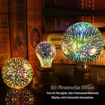 Светодиодная лампа, винтажная лампочка Эдисона, звездный фейерверк, праздничный ночник, новинка, Рождественская елка, пламя