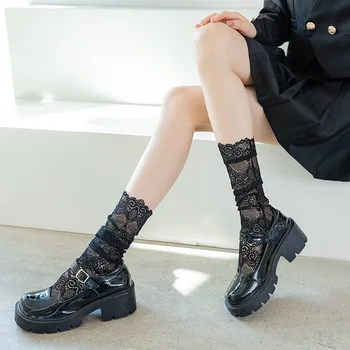Сексуальные кружевные носки с цветочной сеткой, женские, черные, прозрачные, короткие хлопковые носки для дам, эластичные, милые, выдалбливающиеся длинные носки в стиле ретро, женские
