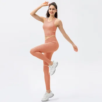 Спортивная одежда для бега, Леггинсы с высокой талией, женские спортивные костюмы из двух частей для йоги, комплекты спортивных брюк для фитнеса, топы на бретелях, одежда Roupa Feminina